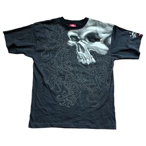 JNCO Jeans Vintage Rare AOP Skull & Dragon Graphic T-Shirt Black Size XL